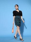 Berrylush Women Green & Black Animal Ruched Mini Skirt 14