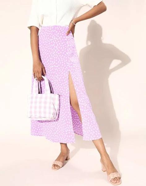 Berrylush Women Purple & White Abstract Printed Flared A-Line Midi Skirt 12