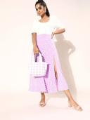 Berrylush Women Purple & White Abstract Printed Flared A-Line Midi Skirt 16