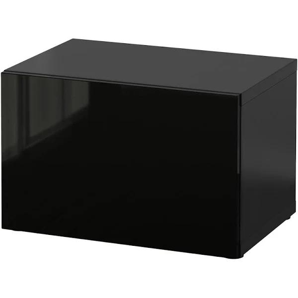 BESTÅ Shelf Unit with Door, Black-brown/Selsviken high-gloss/black