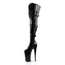BEYOND-3028 Black Stretch Patent Thigh High Boots 8