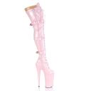 BEYOND-3028 Black Stretch Patent Thigh High Boots 8