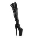 BEYOND-3028 Black Stretch Patent Thigh High Boots 8