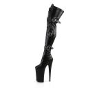 BEYOND-3028 Black Stretch Patent Thigh High Boots 8