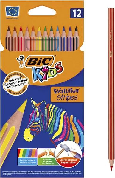 Bic Kids Evolution Stripes Colouring Pencils - Assorted Colours, Pack of 12