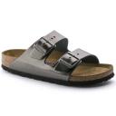 Birkenstock Adult Arizona SFB Grey Leather Slides Sandals