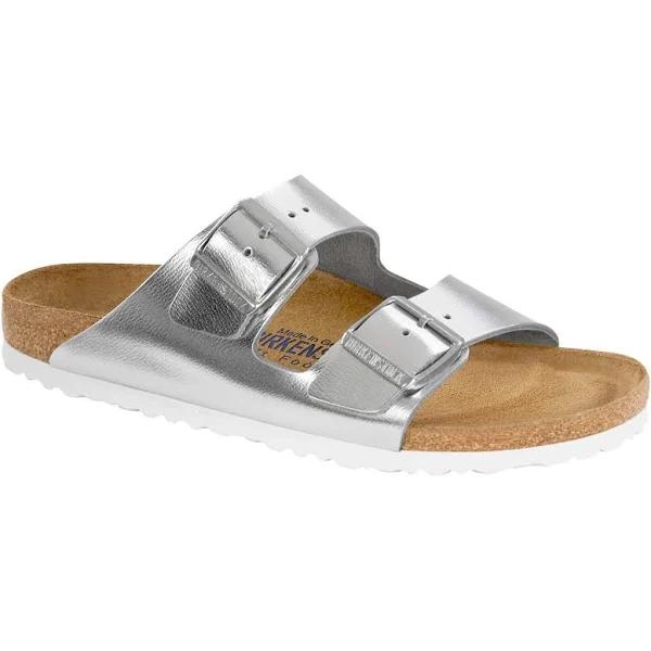 Birkenstock Arizona Soft Footbed Natural Leather Sandals - Regular - Metallic Silver, EU 36