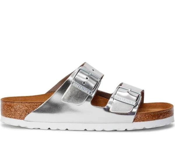 Birkenstock Arizona Soft Footbed Natural Leather Sandals - Regular - Metallic Silver, EU 41