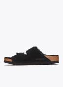 Birkenstock Arizona Suede Leather Black Shearling Two-Strap Sandals - Women's Size 5