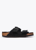 Birkenstock Arizona Suede Leather Black Shearling Two-Strap Sandals - Women's Size 5