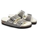 Birkenstock Arizona Suede Shearling Stone Coin Sandals