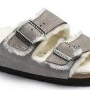 Birkenstock Arizona Suede Shearling Stone Coin Sandals