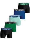 Bjorn Borg 5-Pack Contrast Waistband Boxer Trunks, black/blue/green Small