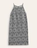 Black, Exotic Tile Racer Neck Jersey Mini Dress Women Boden