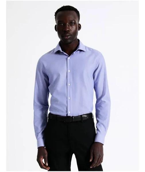 Blaq Slim Long Sleeve 1 Colour Dobby Shirt in Blue 44