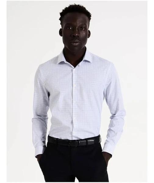 Blaq Slim Long Sleeve 2 Colour Mid Check Shirt in Blue 39