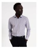 Blaq Slim Long Sleeve 2 Colour Mid Check Shirt in Brown 40