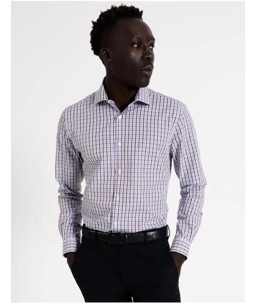Blaq Slim Long Sleeve 2 Colour Mid Check Shirt in Brown 40