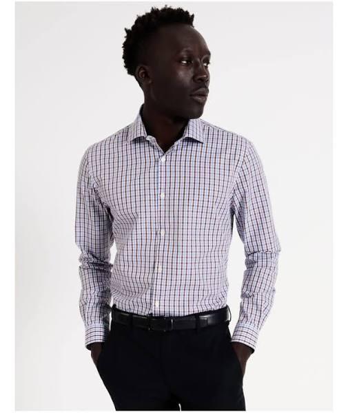 Blaq Slim Long Sleeve 2 Colour Mid Check Shirt in Brown 44