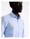 Blaq Slim Long Sleeve Mini Check Shirt in Sky 42