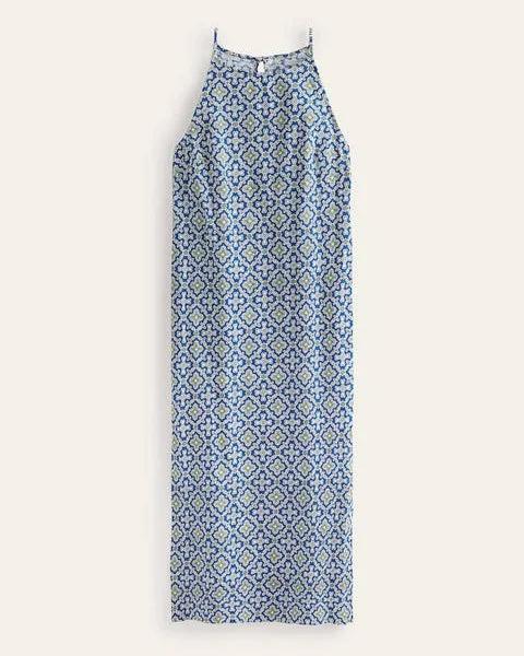 Blue Heron, Flora Tile Racer Neck Jersey Midi Dress Women Boden