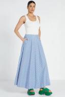 Bohemian Traders Circle Midi Skirt | Blue/White Stripe | Size Medium | Cotton Poplin