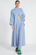 Bohemian Traders Circle Midi Skirt | Blue/White Stripe | Size XS | Cotton Poplin