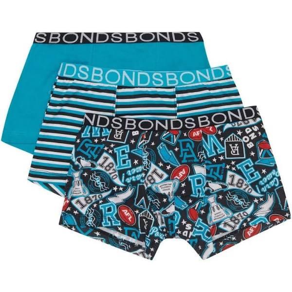 Bonds AFL Trunks Port Adelaide Blue 3 Pack Aqua 10-12