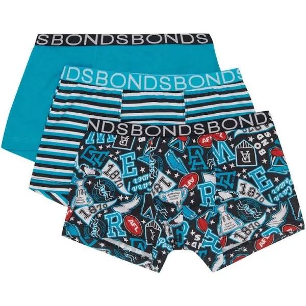 Bonds AFL Trunks Port Adelaide Blue 3 Pack Aqua 4-6