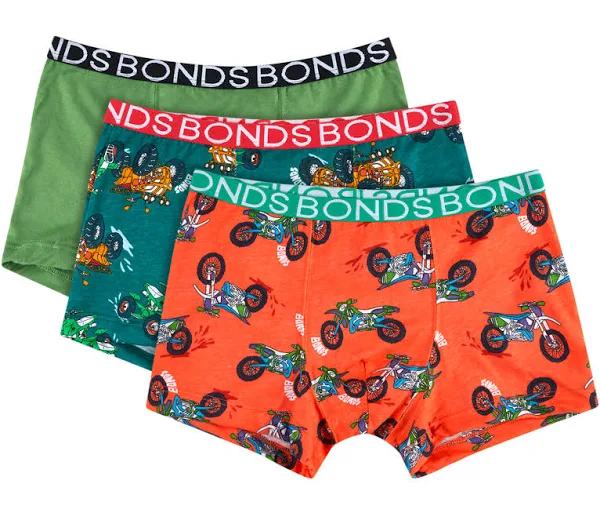 Bonds Boys Kids Underwear 3 Pairs Trunks Boyleg Boxer Shorts ATV Action