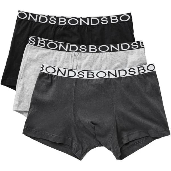 Bonds Boys Trunk 3 Pack - Black & Greyscale