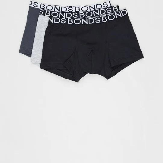 Bonds Boys Trunk 3 Pack - Black & Greyscale