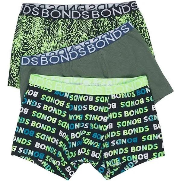 Bonds Boys Trunk 3 Pack in Palm Logo Black Size: 2/3
