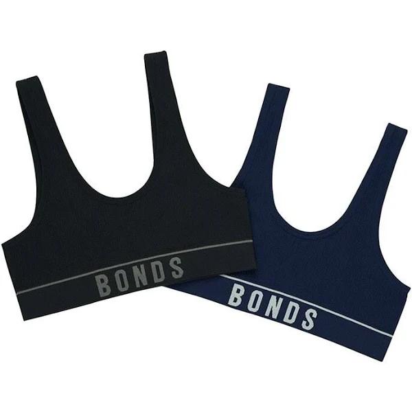 Bonds Girls Original Rib Tank Crop 2 Pack - Black & Navy