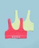 Bonds Girls Original Rib Tank Top Crop 2 Pack in Pink Glo/Sumer Lime Size: 14/16