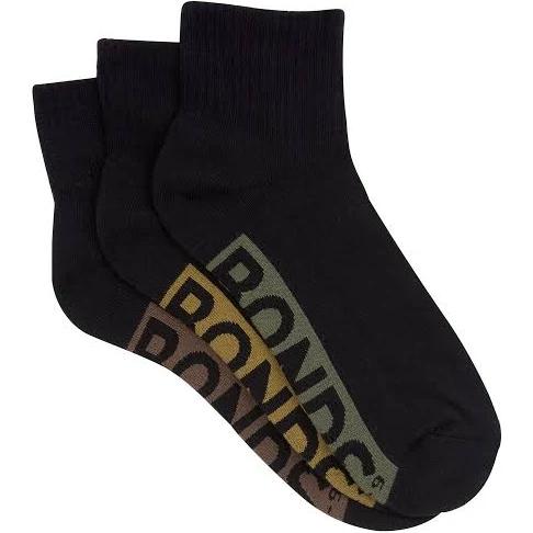 Bonds Mens Logo Cushioned Quarter Crew Socks 3 Pack Size: 6-10