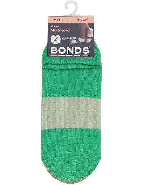 Bonds Move Unisex No Show 2 Pack - Veggie Patch/Balencies Green