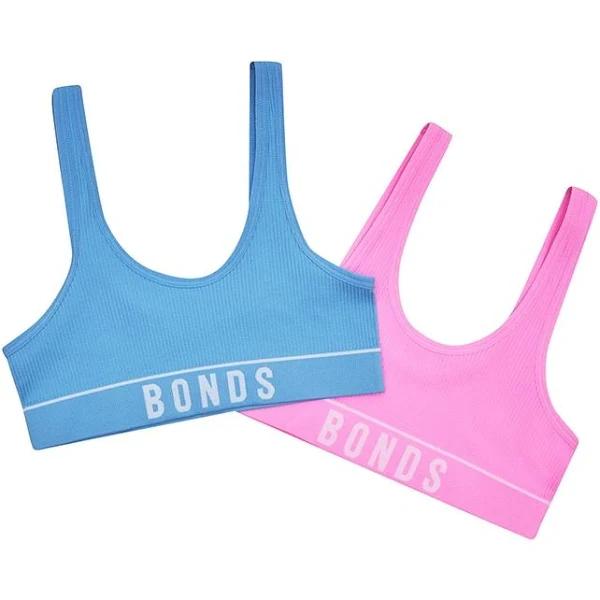 Bonds Original Rib Tank Crop Top 2-Pack in Blue/Pink Assorted 12-14