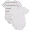 Bonds Rib Short Sleeve Bodysuit 2 Pack - White & Grey Stripe & White