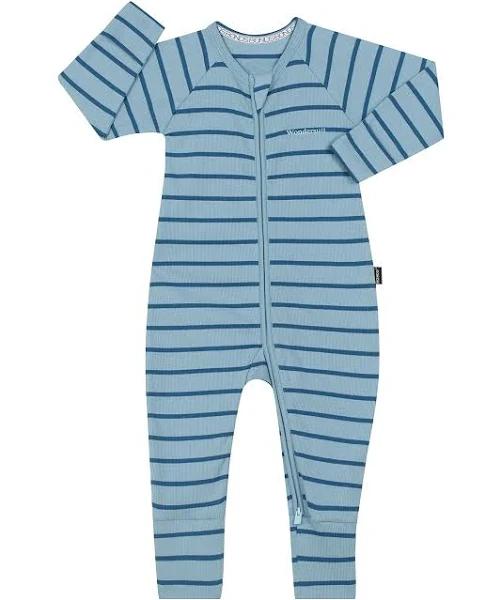 Bonds Ribbed Zip Wondersuit in Moana Sky/Petrol Blue Size: Newborn