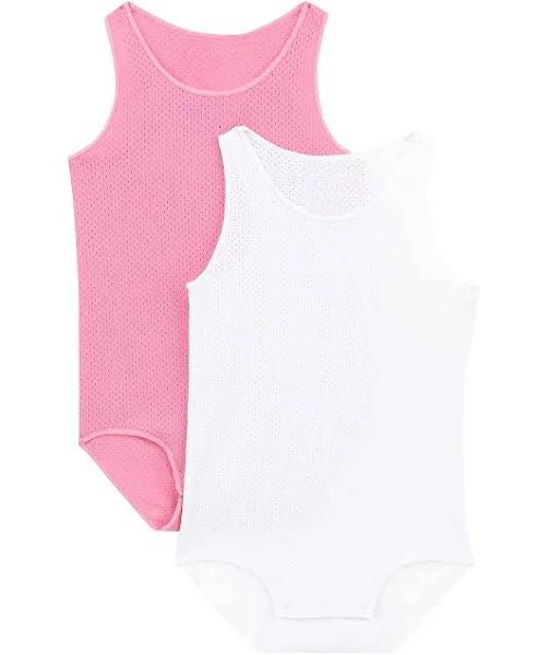 Bonds Wondercool Eyelet Singletsuit 2 Pack - Cotton Scuba Pink & White