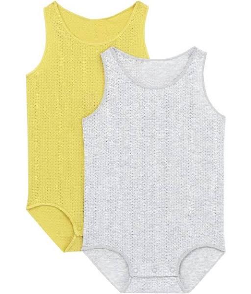 Bonds Wondercool Eyelet Singletsuit 2 Pack - Limed & New Grey Marle