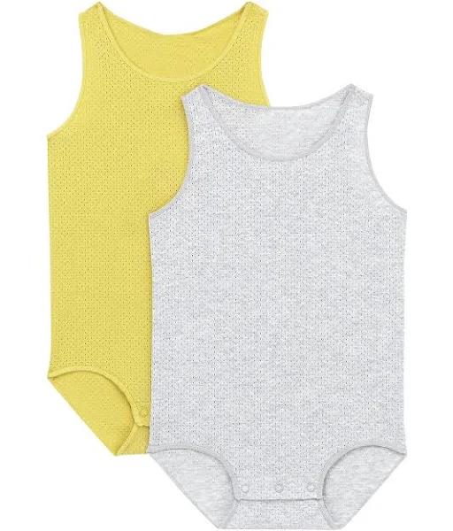 Bonds Wondercool Eyelet Singletsuit 2 Pack - Limed & New Grey Marle