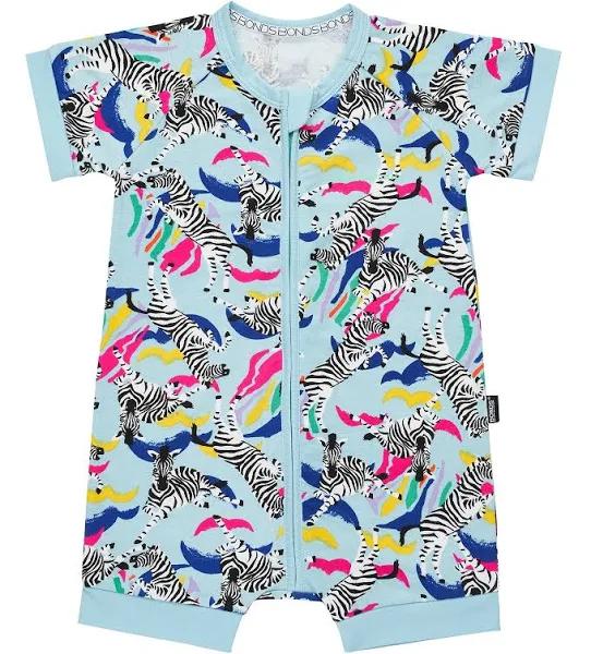 Bonds Zip Romper in Collage Zebra Calm Blue Size: 3-6 Months