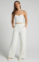 Bonnie Pants - High Waisted Tailored Wide Leg Pants in Stone
