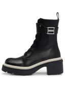 Boss Chunky-sole Leather Boots with Branded Metal Detail, Women, Size: 5, Black, Boots