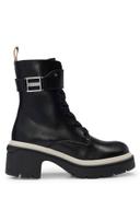 Boss Chunky-sole Leather Boots with Branded Metal Detail, Women, Size: 8, Black, Boots