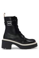 Boss Chunky-sole Leather Boots with Branded Metal Detail, Women, Size: 9, Black, Boots