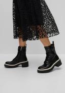 Boss Chunky-sole Leather Boots with Branded Metal Detail, Women, Size: 9, Black, Boots