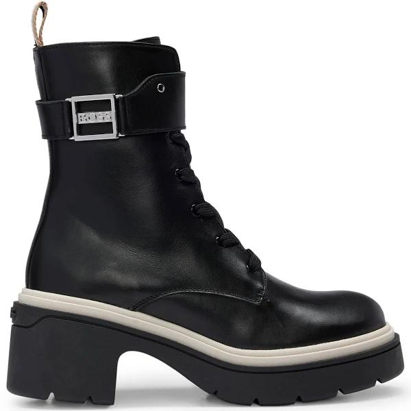 Boss Chunky-sole Leather Boots with Branded Metal Detail, Women, Size: 9, Black, Boots